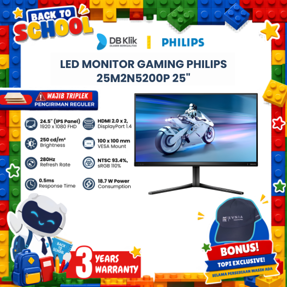 Monitor Gaming PHILIPS EVNIA 25M2N5200P 25" IPS FHD 280hz 0.5ms AMD FreeSync HDR10 Full Ergonomic Stand HDMI DP
