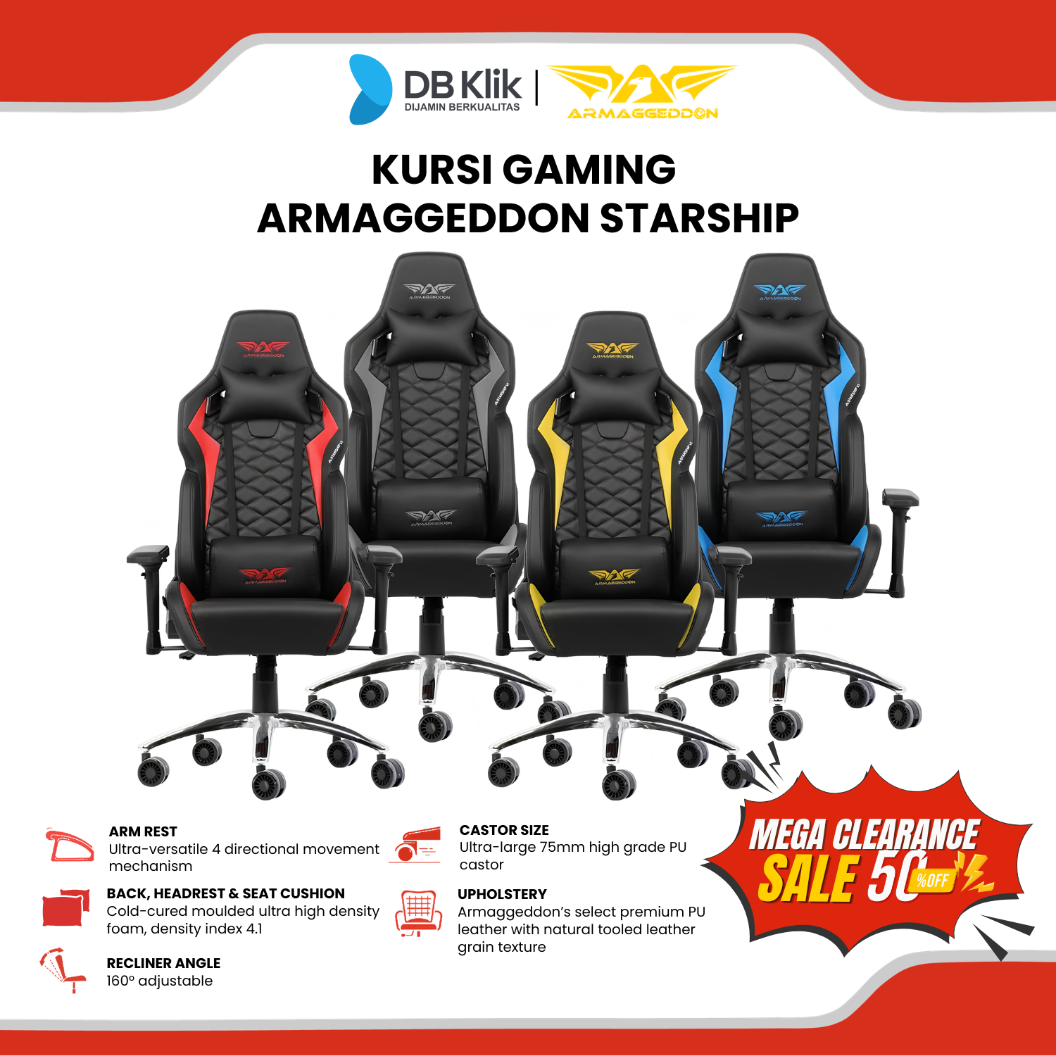 Kursi Gaming PREMIUM Armaggeddon STARSHIP VI - Starship 4 Gaming Chair - Maldive Blue