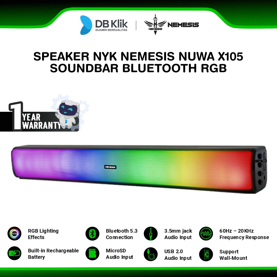 Speaker NYK Nemesis NUWA X105 Soundbar Bluetooth RGB Rechargeable