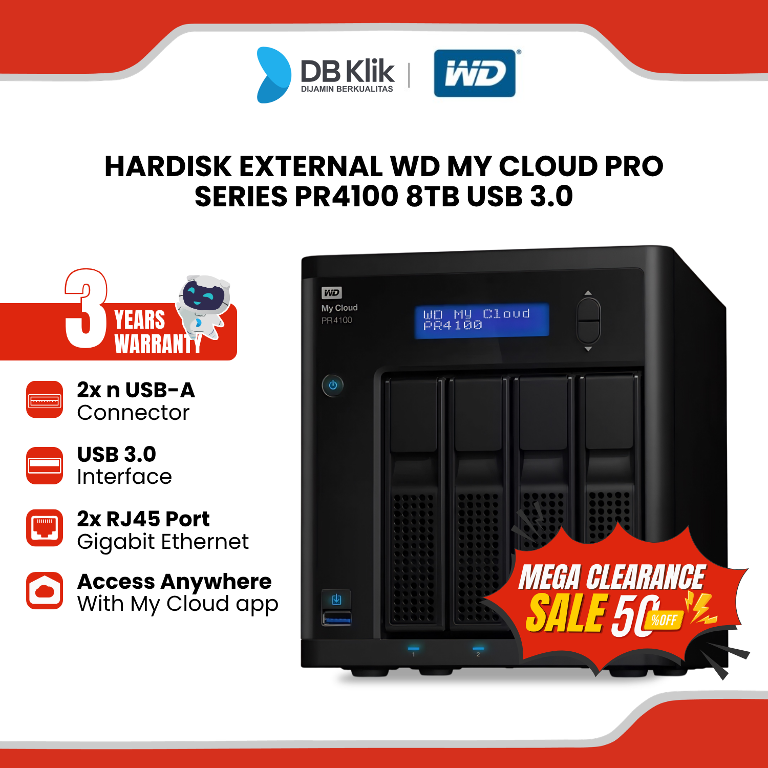Hardisk External WD My Cloud Pro Series PR4100 8TB USB 3.0