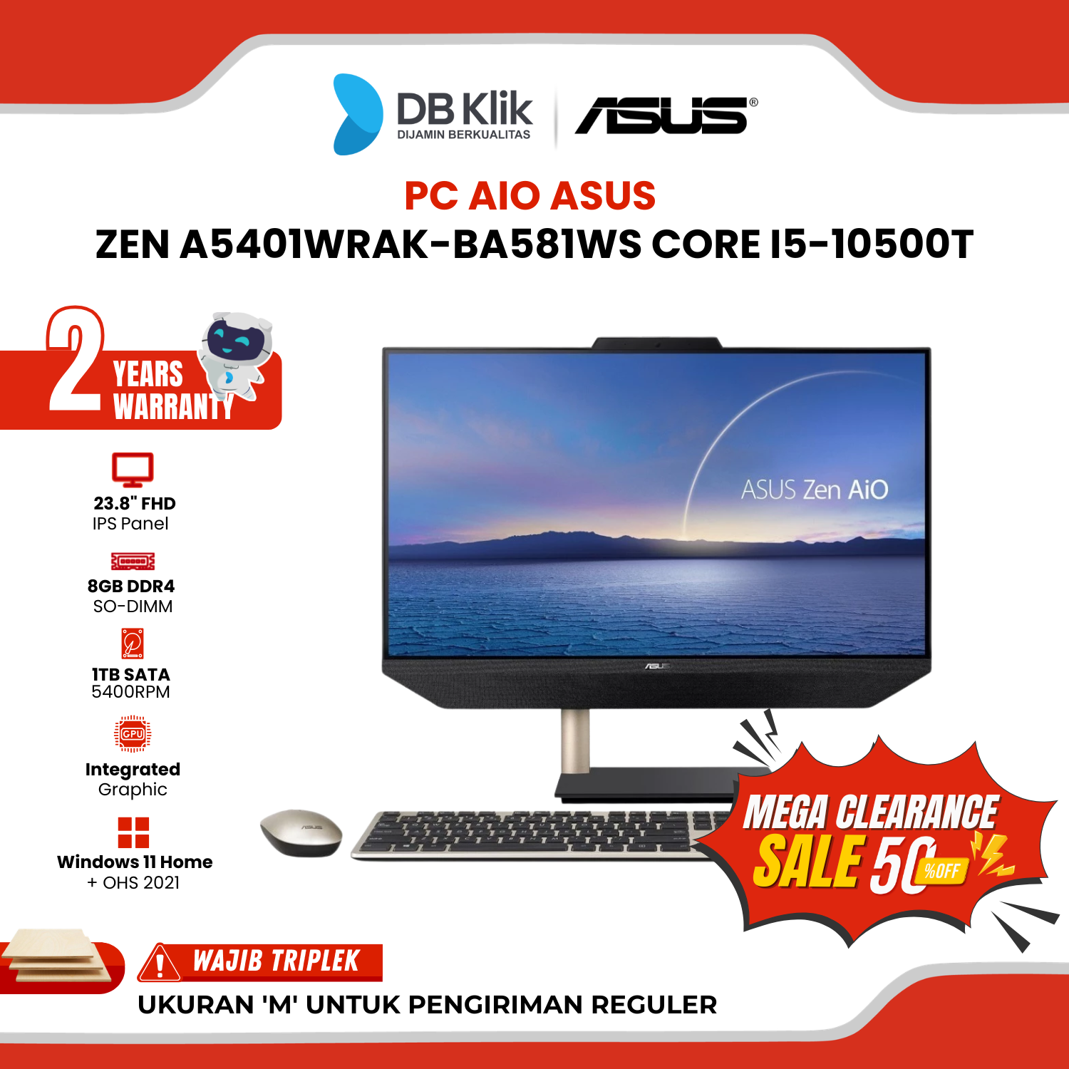 PC AIO ASUS A5401WRAK-BA581WS INTEL Core i5-10500T 8GB DDR4/1TB HDD INTEL UHD Windows 11 Home + Office Home Student 2021 23.8" FHD