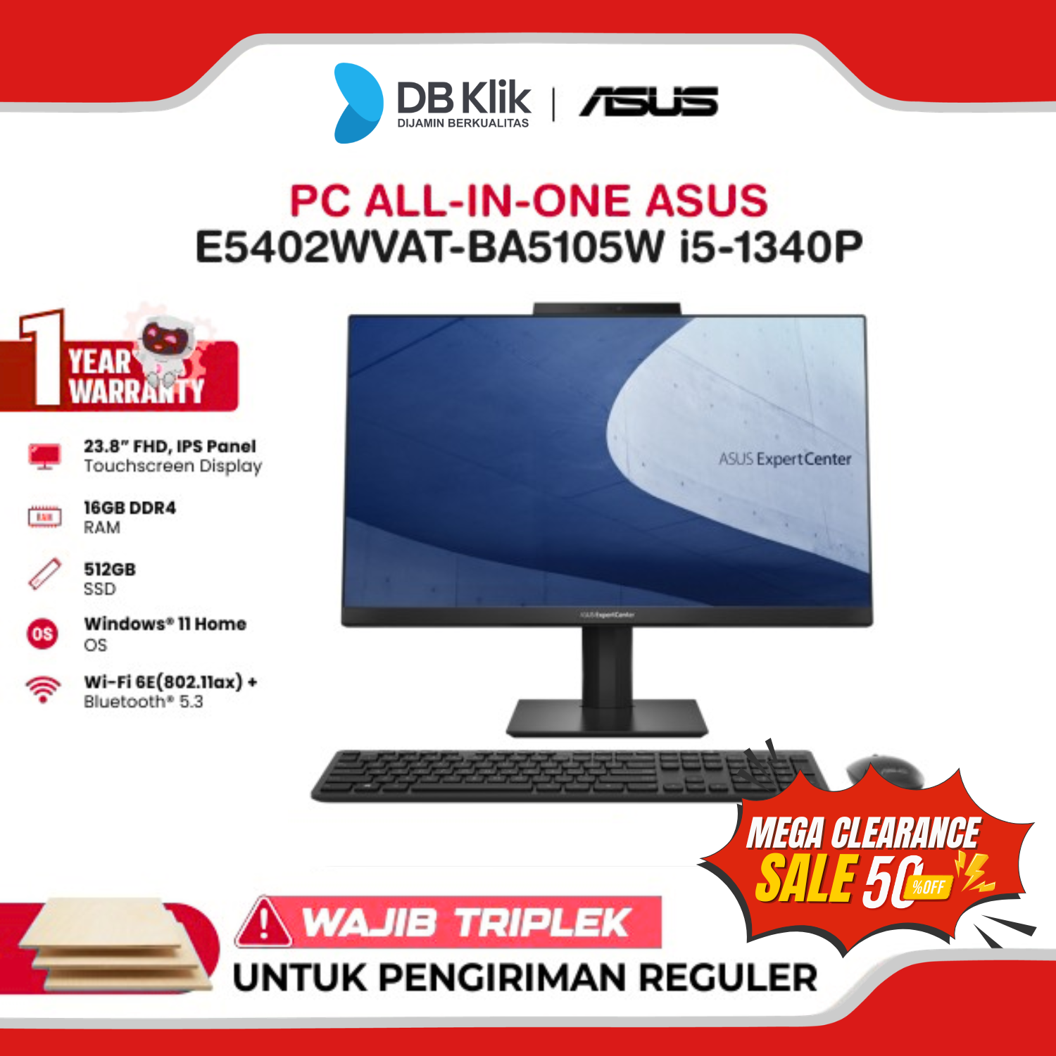 PC AIO ASUS E5402WVAT-BA5105W INTEL Core i5-1340P 16GB DDR4/512GB M.2 INTEL Iris Xe Windows 11 Home 23.8" FHD Touchscreen
