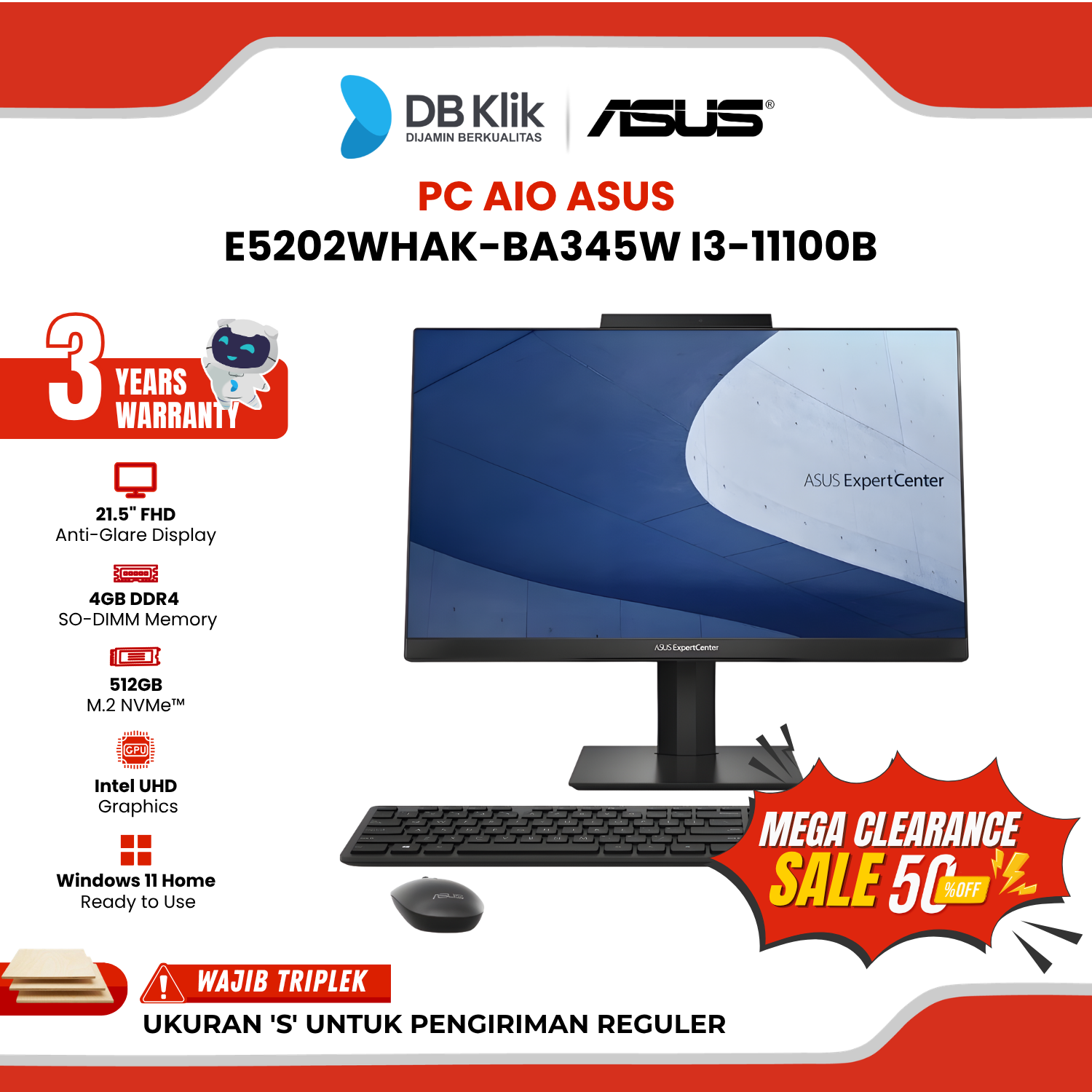 PC AIO ASUS E5202WHAK-BA345W INTEL Core i5-10500T 8GB DDR4/1TB HDD INTEL UHD Windows 11 Home 22" FHD