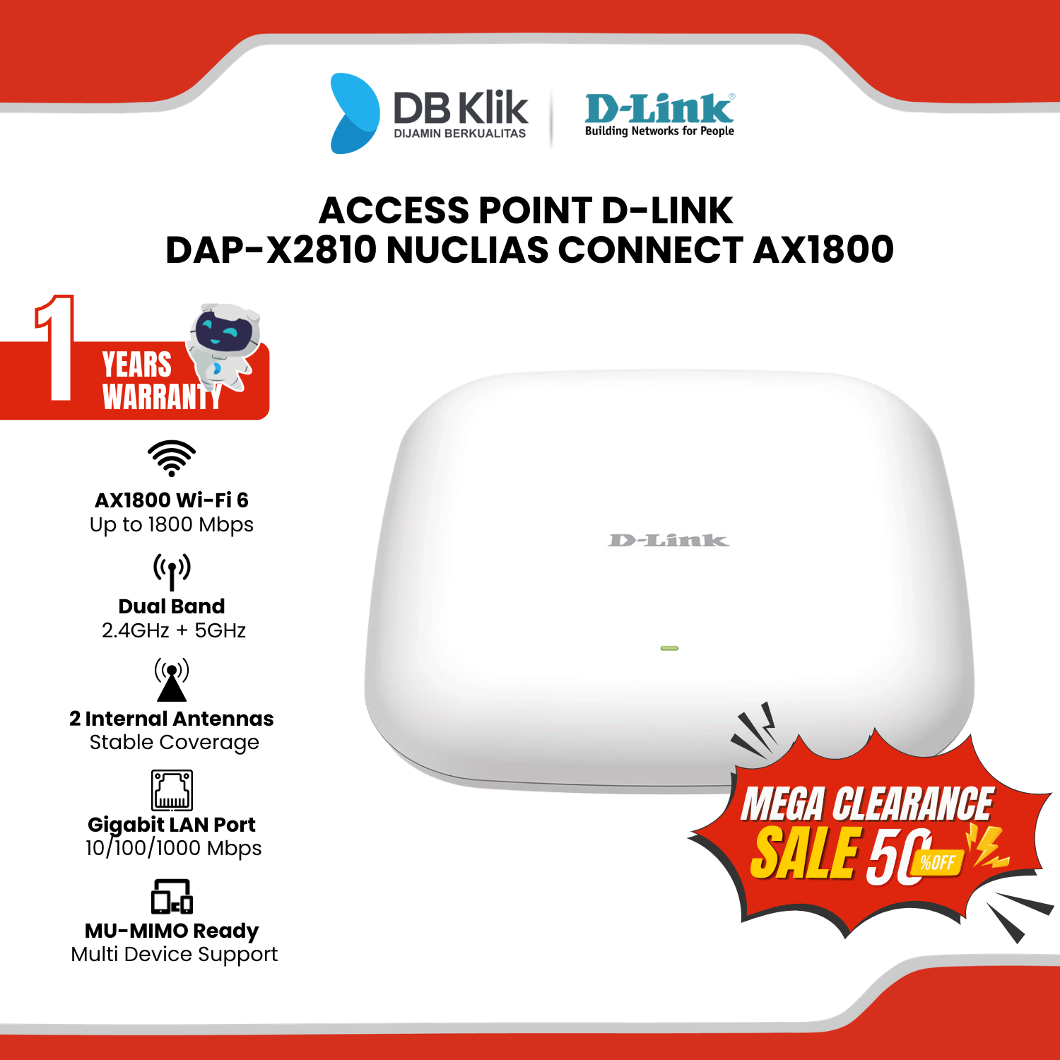 Access Point D-Link DAP-X2810 Nuclias Connect AX1800 Wi-Fi 6 Dual Band