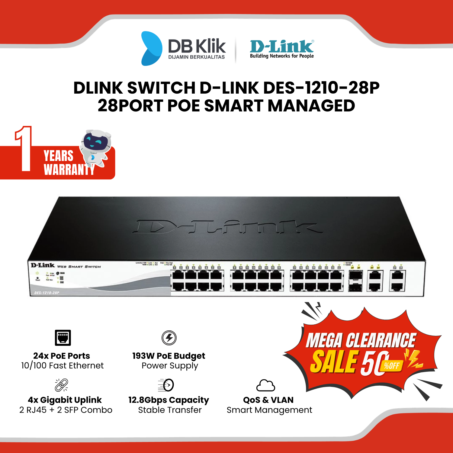 Switch D-Link DES-1210-28P 28Port PoE Smart Managed-DLink DES 1210-28P